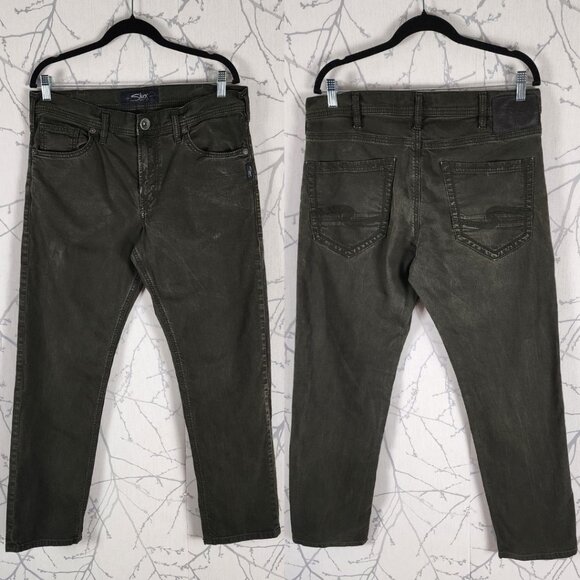 Silver Eddie Dark Green Mid Rise Relaxed Fit Straight Leg Jeans - Picture 2 of 6